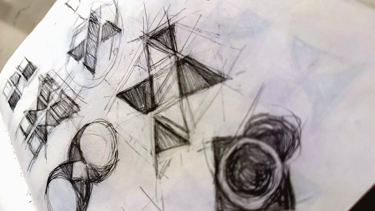 Sketchbook page of the X silhouette resolving inside a bracket