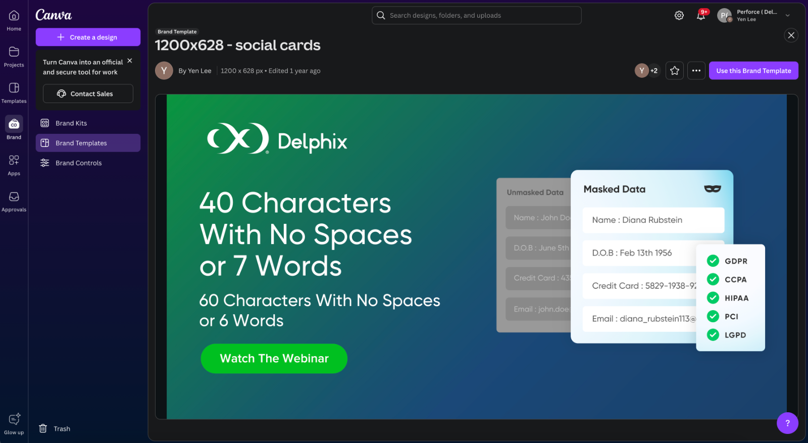 A Delphix social card brand template open in Canva