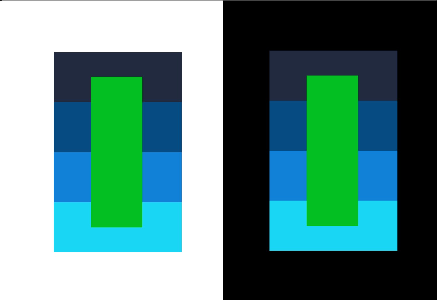 Green accent tested against the existing blues on light and dark