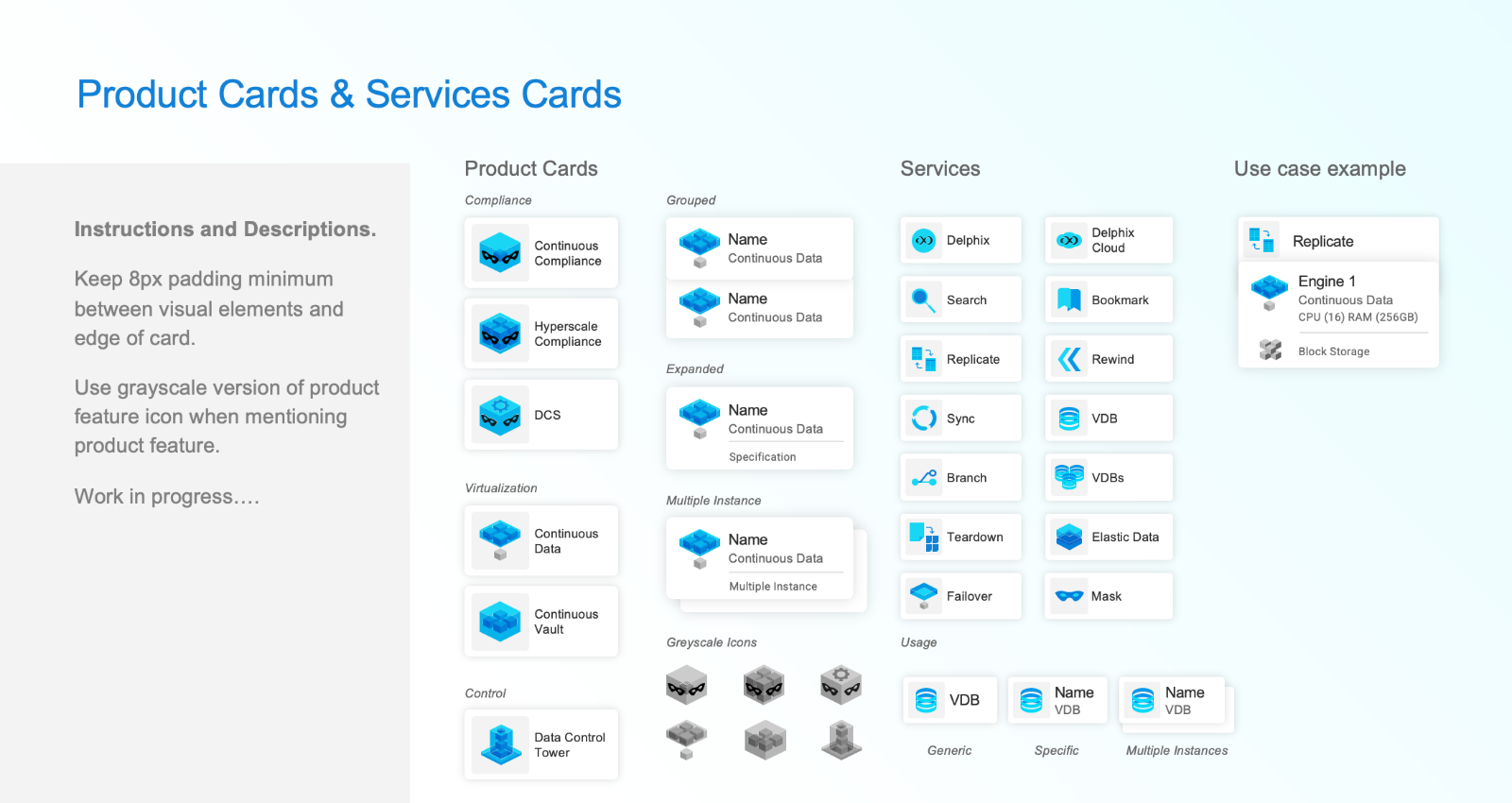 Product cards and services cards specimen sheet