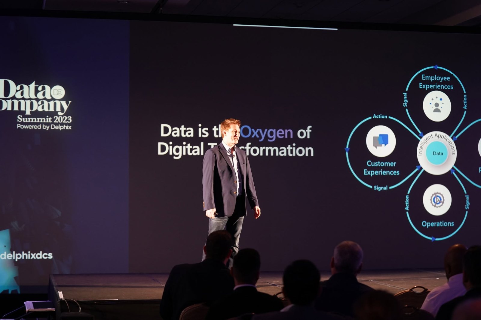 Delphix CEO presenting the Data is the Oxygen of Digital Transformation keynote