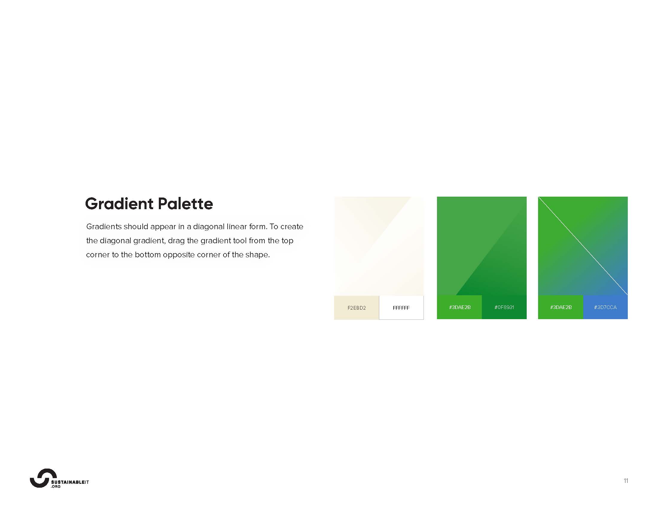 Gradient palette with green, dark green, blue and cream diagonal gradients