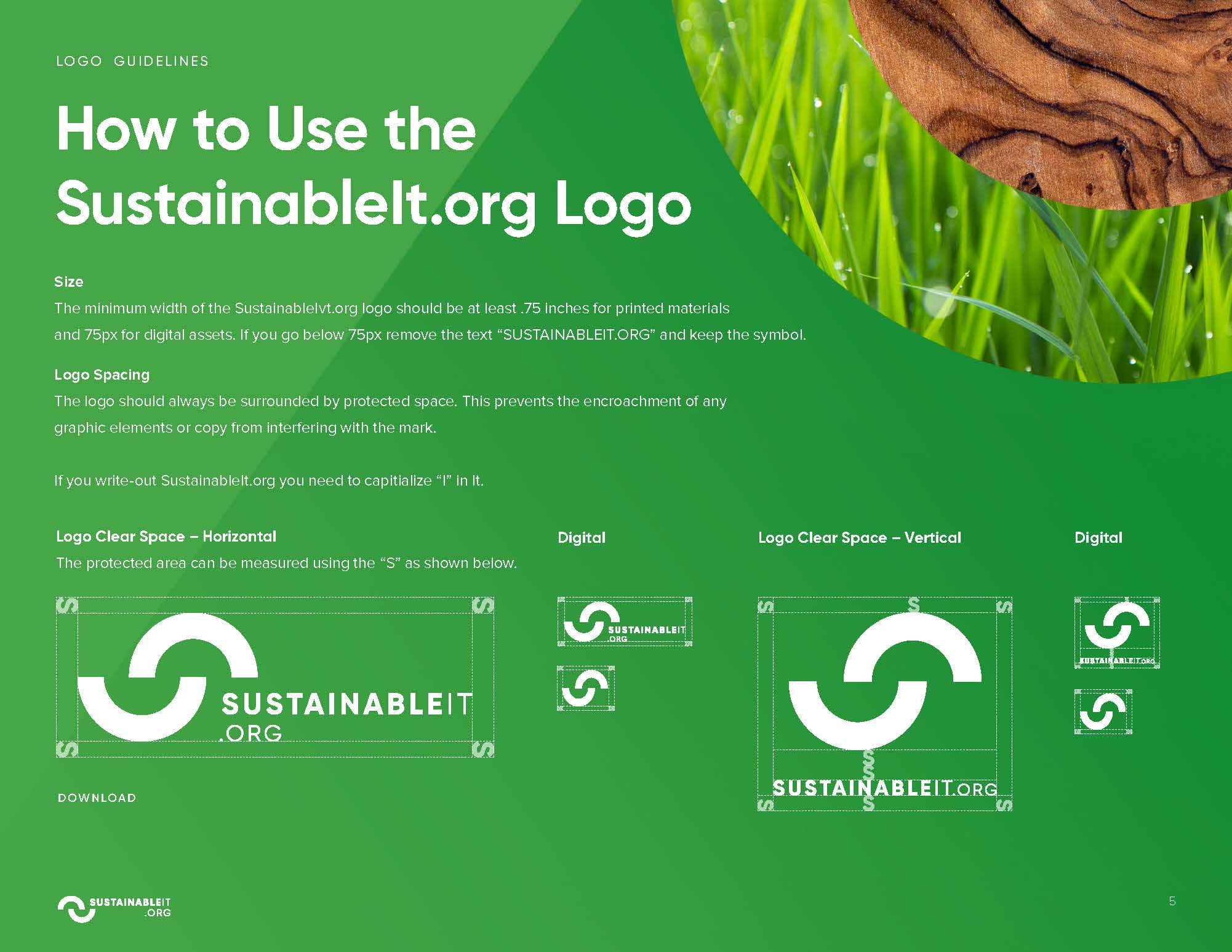 Logo usage guidelines: sizing and clear space for the SustainableIT.org logo