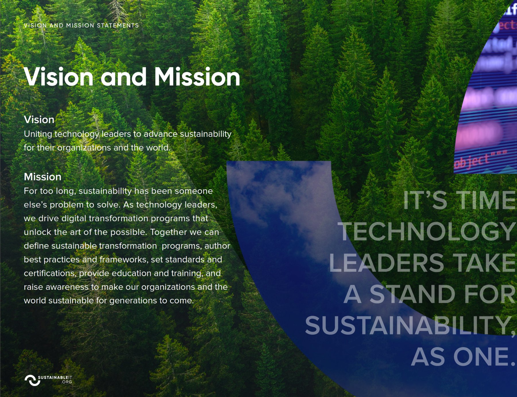 Vision and mission spread from the SustainableIT brand guidelines